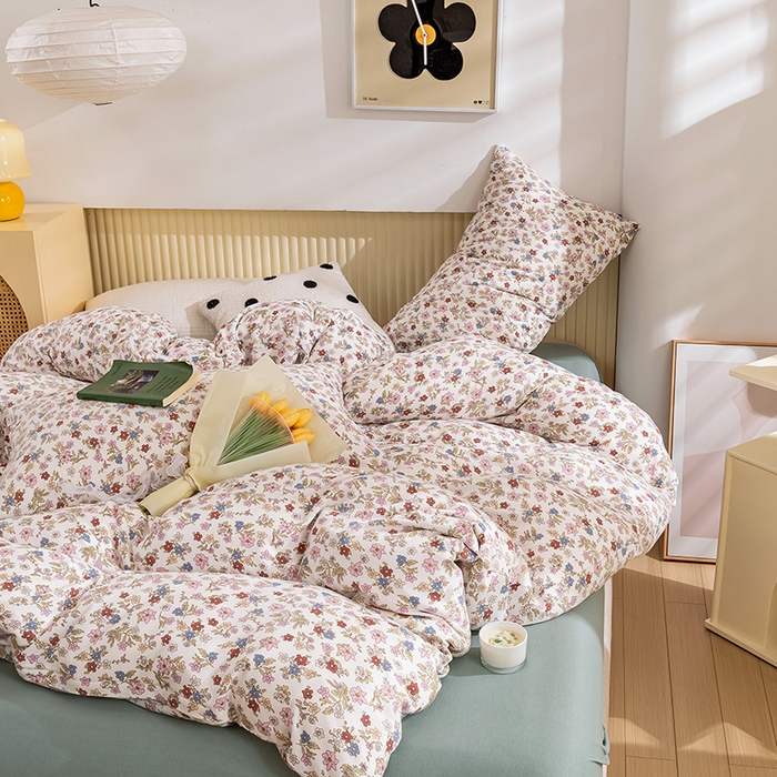 91家纺网 家纺一手货源 找家纺 优姿家纺2024新款A类全棉针织棉系列四件套 知春意-粉