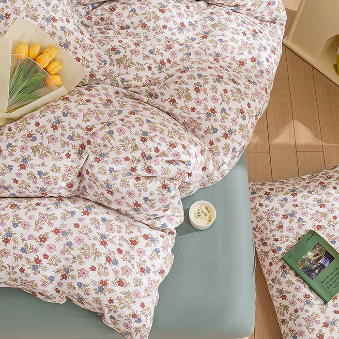 91家纺网 家纺一手货源 找家纺 优姿家纺2024新款A类全棉针织棉系列四件套 知春意-粉