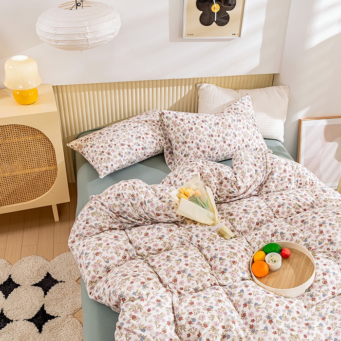 91家纺网 家纺一手货源 找家纺 优姿家纺2024新款A类全棉针织棉系列四件套 知春意-粉