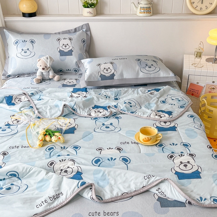 91家纺网 家纺一手货源 找家纺 欧邦 新款A类冰藤席夏被套件 床笠款-酷盖熊