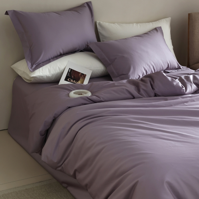 91家纺网 家纺一手货源 找家纺 轩和 2024新款70支埃及匹马棉纯棉纯色四件套风格二 东来紫