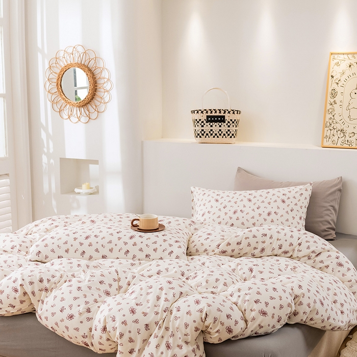 91家纺网 家纺一手货源 找家纺 优姿家纺2024新款A类全棉针织棉系列四件套 朝颜-粉