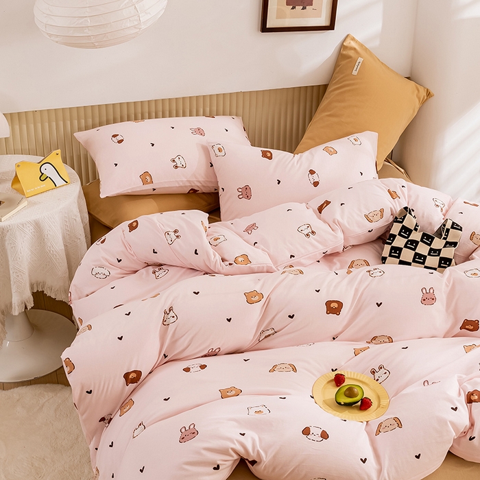 91家纺网 家纺一手货源 找家纺 优姿家纺2024新款A类全棉针织棉系列四件套 维尼家族-粉