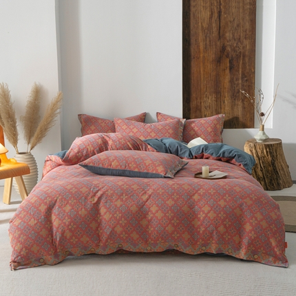 91家纺网 家纺一手货源 找家纺 （总）春皖家纺 2024新款全棉双层纱纽扣款四件套风格二