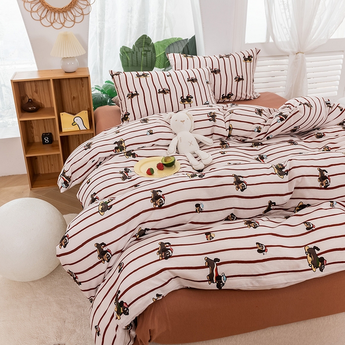 91家纺网 家纺一手货源 找家纺 优姿家纺2024新款A类全棉针织棉系列四件套 汪汪小队-红