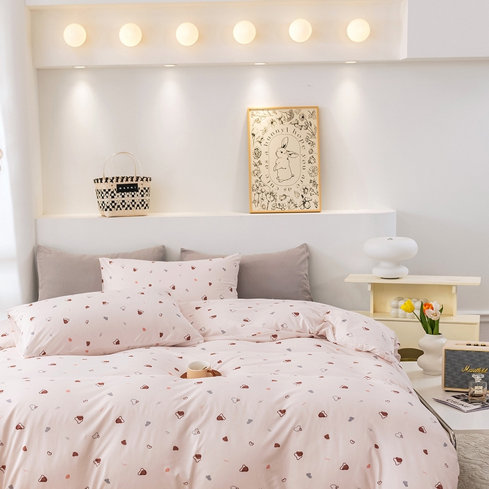 91家纺网 家纺一手货源 找家纺 优姿家纺2024新款A类全棉针织棉系列四件套 暖馨-粉