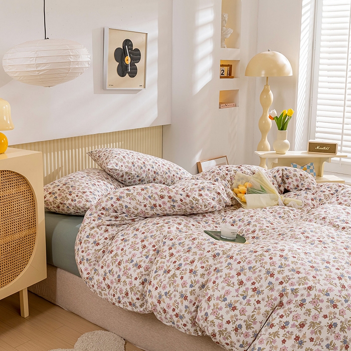 91家纺网 家纺一手货源 找家纺 优姿家纺2024新款A类全棉针织棉系列四件套 知春意-粉