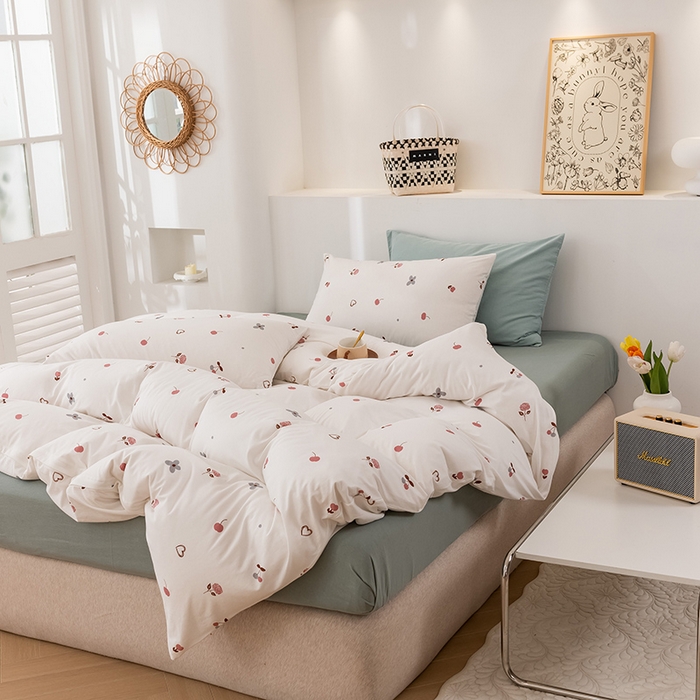 91家纺网 家纺一手货源 找家纺 优姿家纺2024新款A类全棉针织棉系列四件套 甜蜜蜜-白