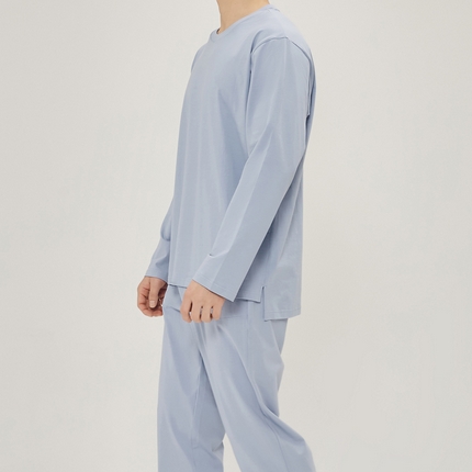 EH 2024新款全棉男女情侣款家居服-男女款圆领 男款云蓝色