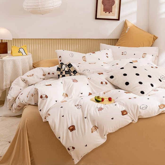 91家纺网 家纺一手货源 找家纺 优姿家纺2024新款A类全棉针织棉系列四件套 维尼家族-白