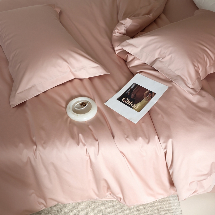 91家纺网 家纺一手货源 找家纺 轩和 2024新款70支埃及匹马棉纯棉纯色四件套风格二 画眉粉