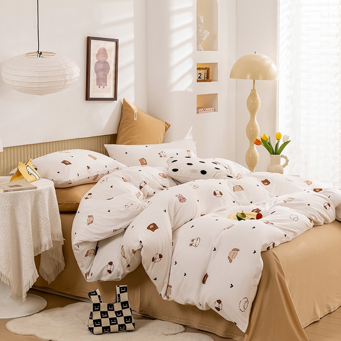 91家纺网 家纺一手货源 找家纺 优姿家纺2024新款A类全棉针织棉系列四件套 维尼家族-白