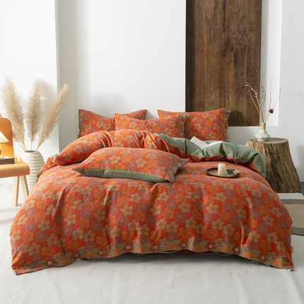 91家纺网 家纺一手货源 找家纺 （总）春皖家纺 2024新款全棉双层纱纽扣款四件套风格二