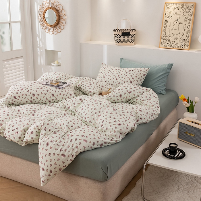 91家纺网 家纺一手货源 找家纺 优姿家纺2024新款A类全棉针织棉系列四件套 朝颜-绿