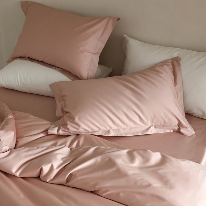 91家纺网 家纺一手货源 找家纺 轩和 2024新款70支埃及匹马棉纯棉纯色四件套风格二 画眉粉