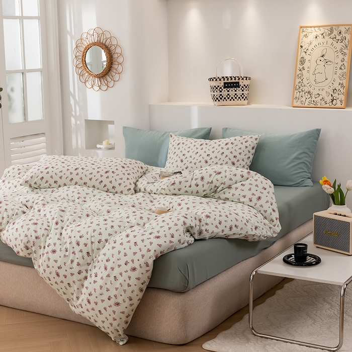 91家纺网 家纺一手货源 找家纺 优姿家纺2024新款A类全棉针织棉系列四件套 朝颜-绿