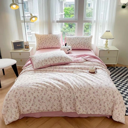 仟网汇 2024新款泡泡棉夏被四件套热款 粉蔷薇