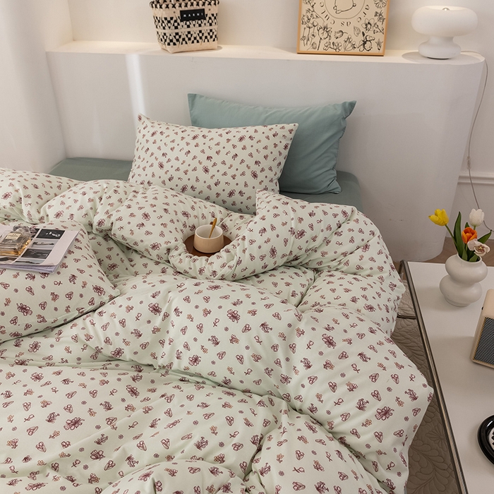 91家纺网 家纺一手货源 找家纺 优姿家纺2024新款A类全棉针织棉系列四件套 朝颜-绿