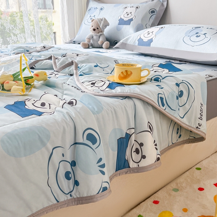 91家纺网 家纺一手货源 找家纺 欧邦 新款A类冰藤席夏被套件 床笠款-酷盖熊