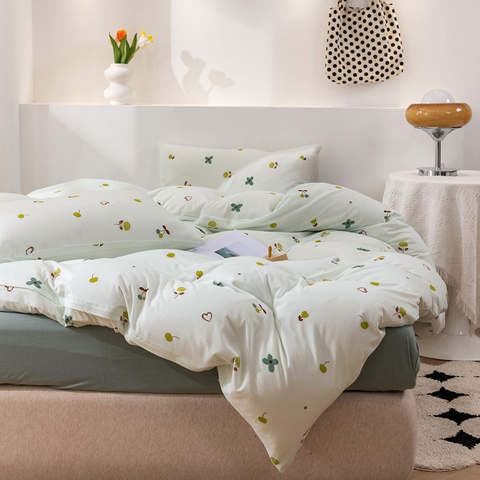 91家纺网 家纺一手货源 找家纺 优姿家纺2024新款A类全棉针织棉系列四件套 甜蜜蜜-绿