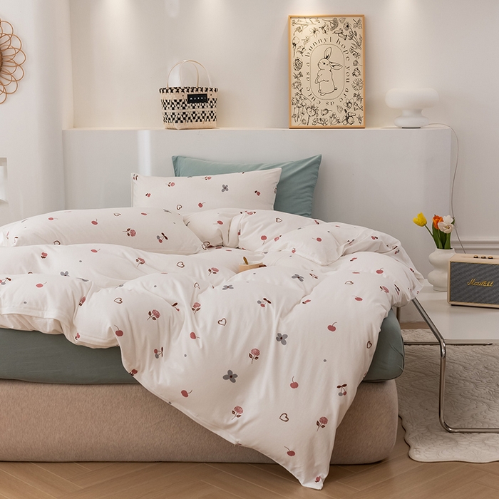 91家纺网 家纺一手货源 找家纺 优姿家纺2024新款A类全棉针织棉系列四件套 甜蜜蜜-白