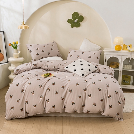 优姿家纺2024新款A类全棉针织棉系列四件套 圣诞鹿-咖