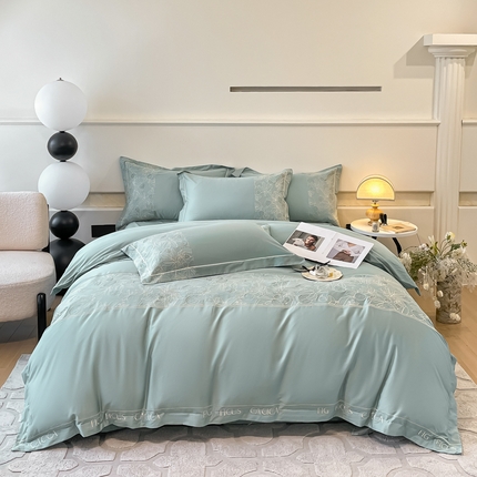 红嘴企鹅 2025新款无花果水洗真丝四件套 无花果-蓝色