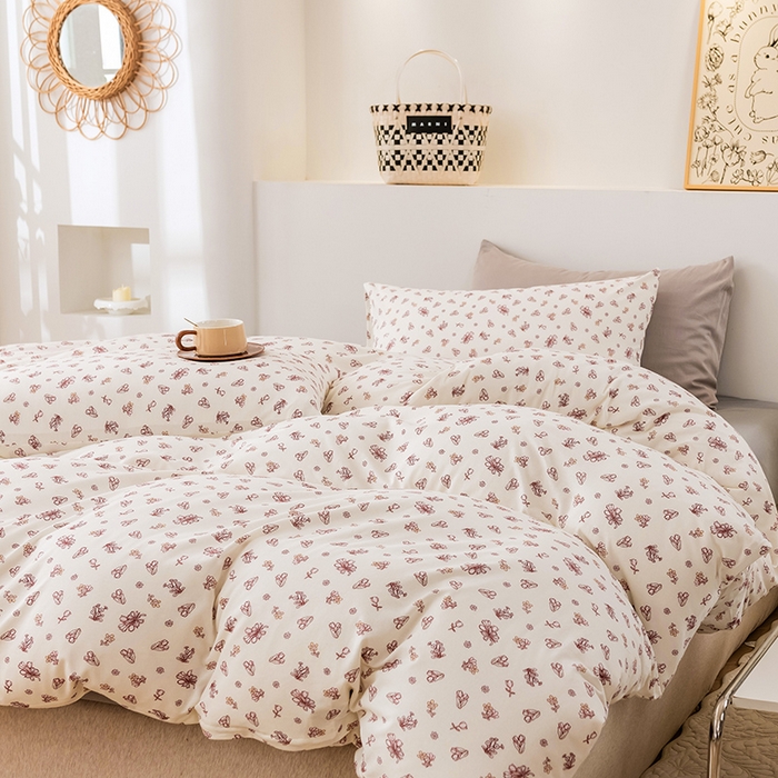 91家纺网 家纺一手货源 找家纺 优姿家纺2024新款A类全棉针织棉系列四件套 朝颜-粉