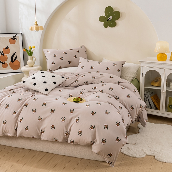 91家纺网 家纺一手货源 找家纺 优姿家纺2024新款A类全棉针织棉系列四件套 圣诞鹿-咖