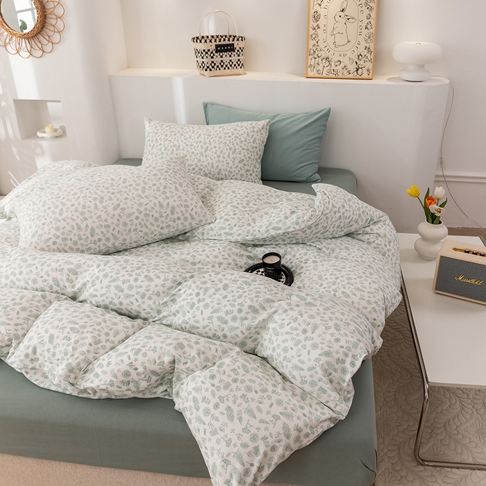 91家纺网 家纺一手货源 找家纺 优姿家纺2024新款A类全棉针织棉系列四件套 秋韵-绿