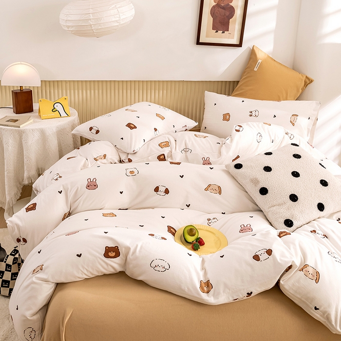 91家纺网 家纺一手货源 找家纺 优姿家纺2024新款A类全棉针织棉系列四件套 维尼家族-白