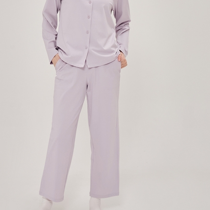 EH 2024新款全棉男女情侣款家居服-男女款翻领 女款柔紫色