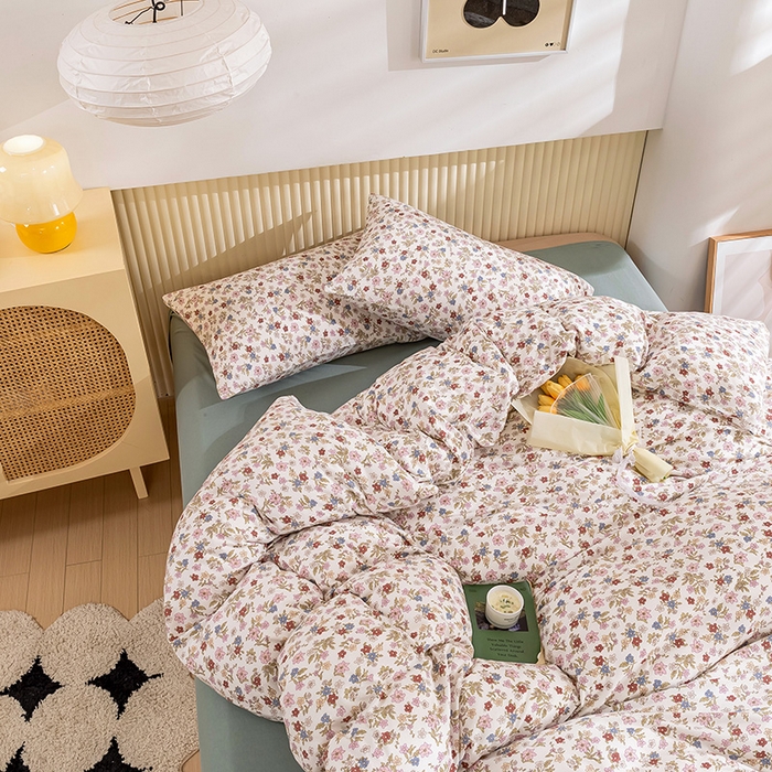 91家纺网 家纺一手货源 找家纺 优姿家纺2024新款A类全棉针织棉系列四件套 知春意-粉