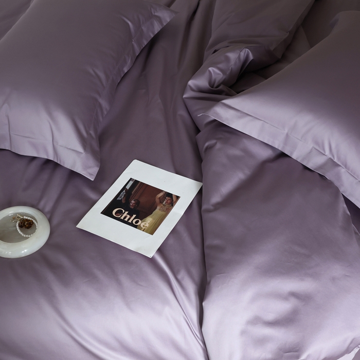 91家纺网 家纺一手货源 找家纺 轩和 2024新款70支埃及匹马棉纯棉纯色四件套风格二 东来紫