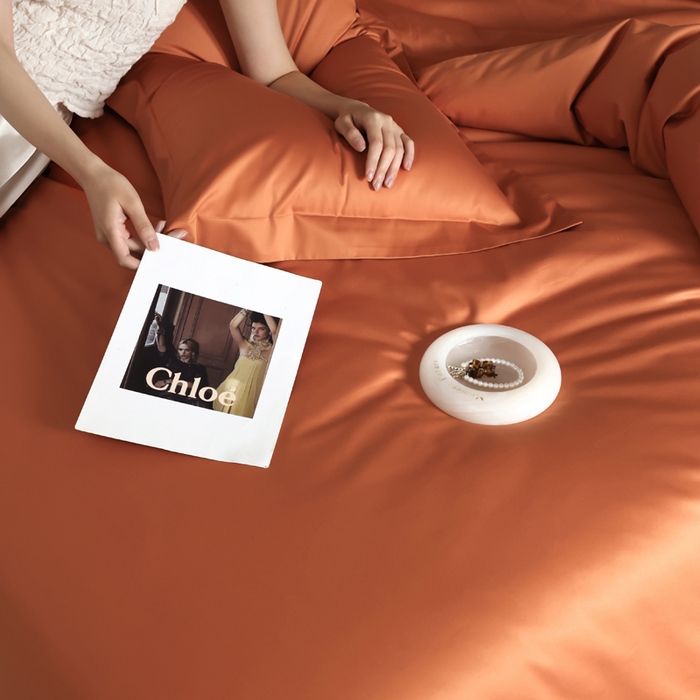 91家纺网 家纺一手货源 找家纺 轩和 2024新款70支埃及匹马棉纯棉纯色四件套风格二 玛仕橙