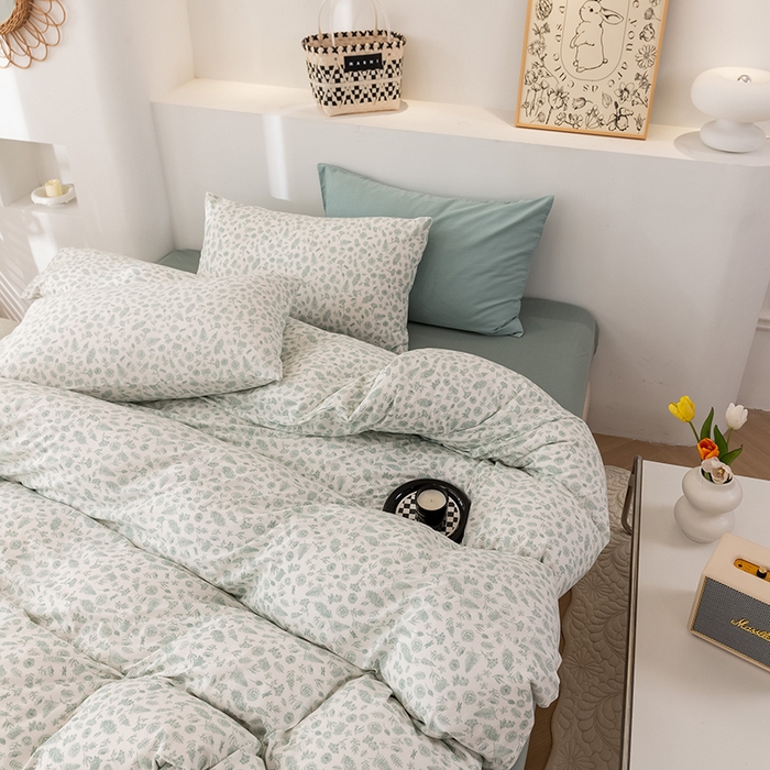 91家纺网 家纺一手货源 找家纺 优姿家纺2024新款A类全棉针织棉系列四件套 秋韵-绿