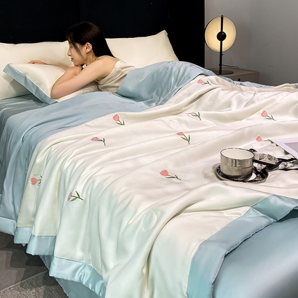 91家纺网 家纺一手货源 找家纺 （总）利欧 2025新款直播电商热卖爆款刺绣水洗真丝夏被四件套夏凉被空调被