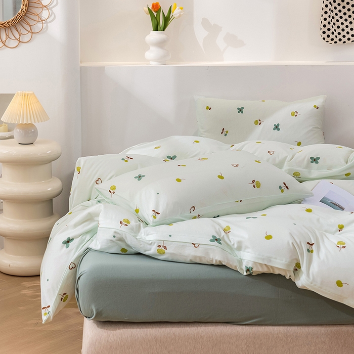 91家纺网 家纺一手货源 找家纺 优姿家纺2024新款A类全棉针织棉系列四件套 甜蜜蜜-绿