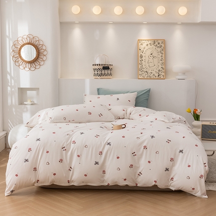 优姿家纺2024新款A类全棉针织棉系列四件套 甜蜜蜜-白