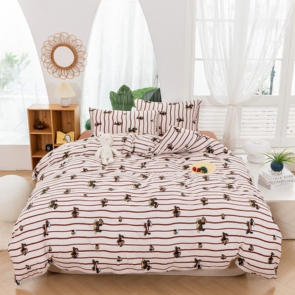 91家纺网 家纺一手货源 找家纺 优姿家纺2024新款A类全棉针织棉系列四件套 汪汪小队-红