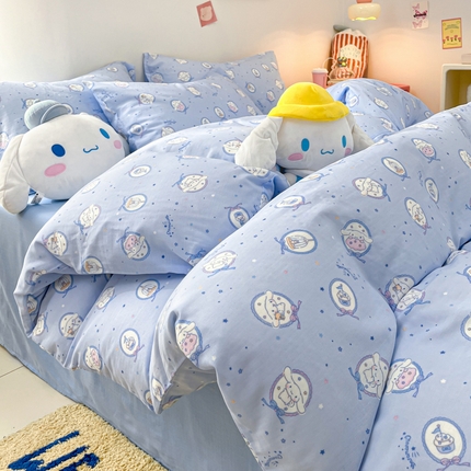 91家纺网 家纺一手货源 找家纺 （总）暮思家居 2024新款正品授权三丽鸥全棉有氧双层纱四件套