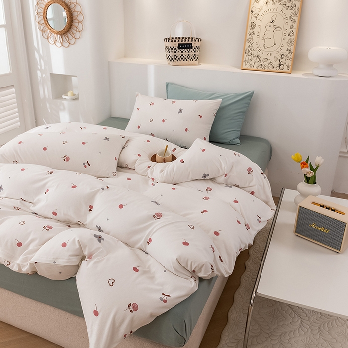 91家纺网 家纺一手货源 找家纺 优姿家纺2024新款A类全棉针织棉系列四件套 甜蜜蜜-白