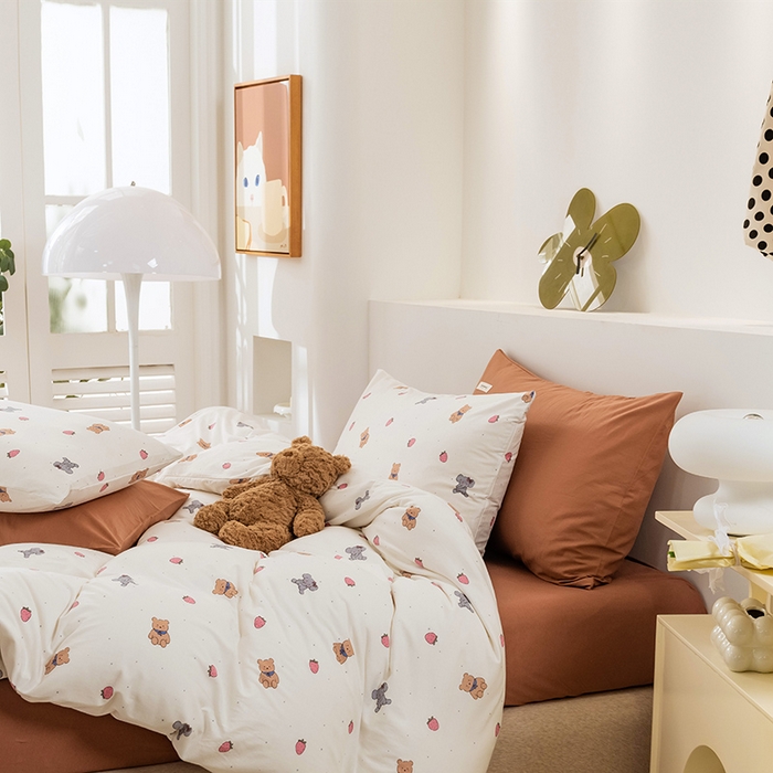 91家纺网 家纺一手货源 找家纺 优姿家纺2024新款A类全棉针织棉系列四件套 草莓熊