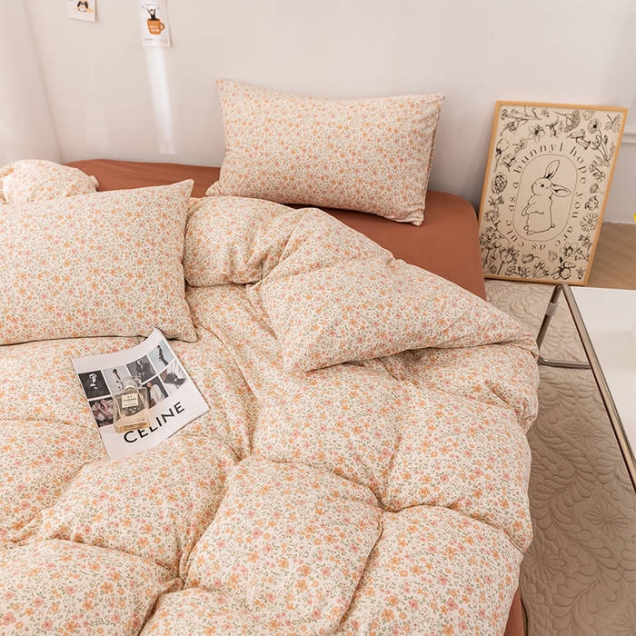 91家纺网 家纺一手货源 找家纺 优姿家纺2024新款A类全棉针织棉系列四件套 花园秘境-黄