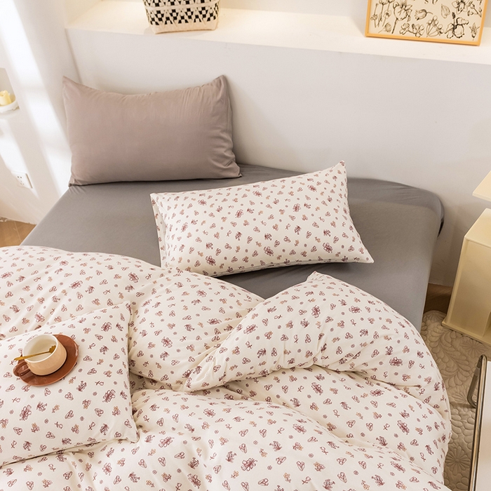 91家纺网 家纺一手货源 找家纺 优姿家纺2024新款A类全棉针织棉系列四件套 朝颜-粉