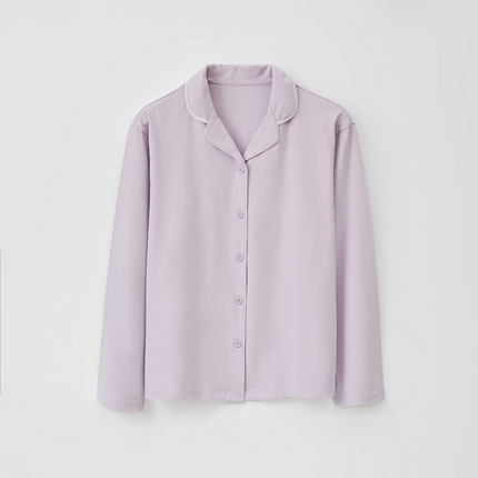 91家纺网 家纺一手货源 找家纺 EH 2024新款全棉男女情侣款家居服-男女款翻领 女款柔紫色