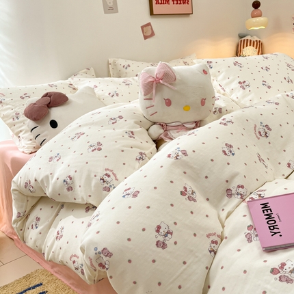 91家纺网 家纺一手货源 找家纺 （总）暮思家居 2024新款正品授权三丽鸥全棉有氧双层纱四件套