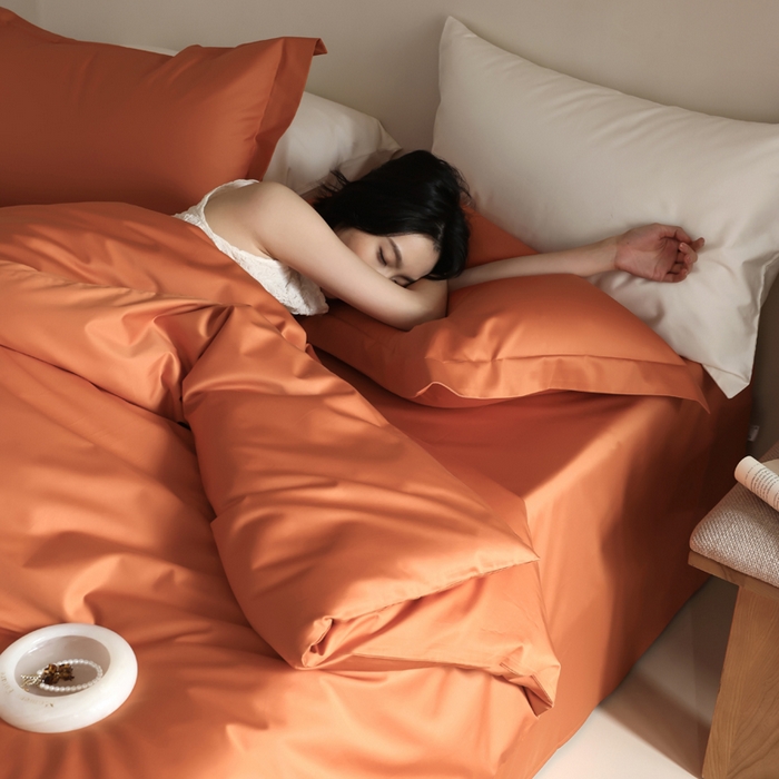 91家纺网 家纺一手货源 找家纺 轩和 2024新款70支埃及匹马棉纯棉纯色四件套风格二 玛仕橙