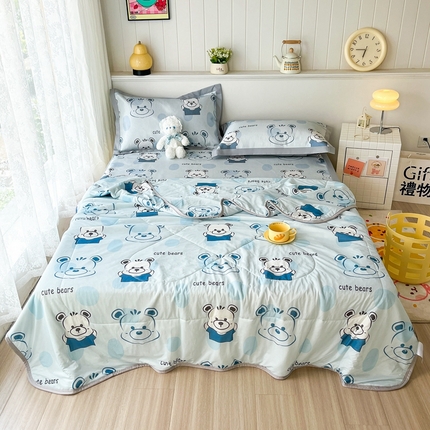 91家纺网 家纺一手货源 找家纺 欧邦 新款A类冰藤席夏被套件 凉席款-酷盖熊