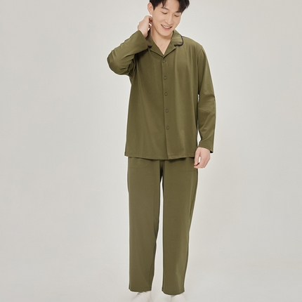EH 2024新款全棉男女情侣款家居服-男女款翻领 男款橄榄绿